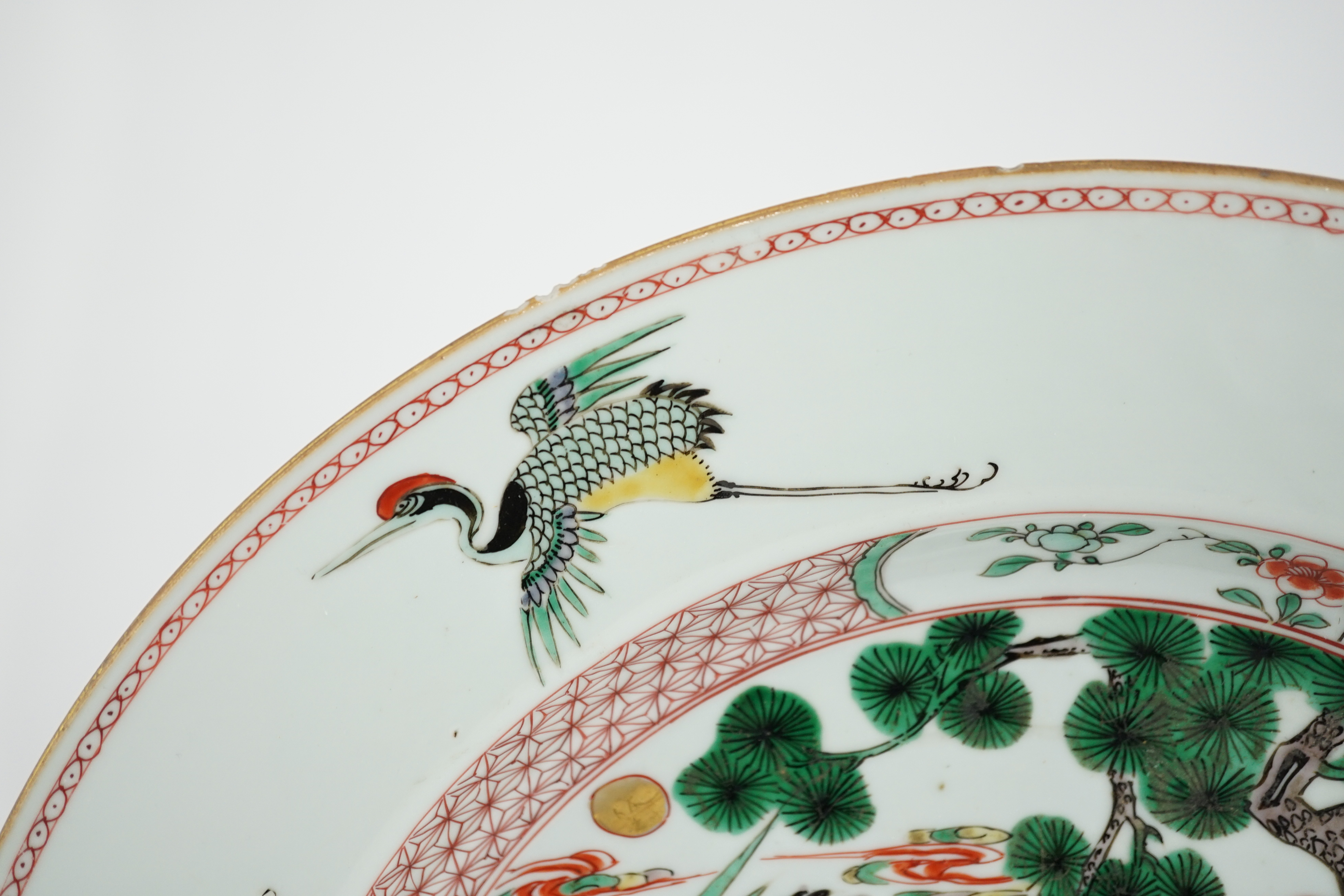 A Chinese famille verte ‘deer and crane’ dish, Kangxi period